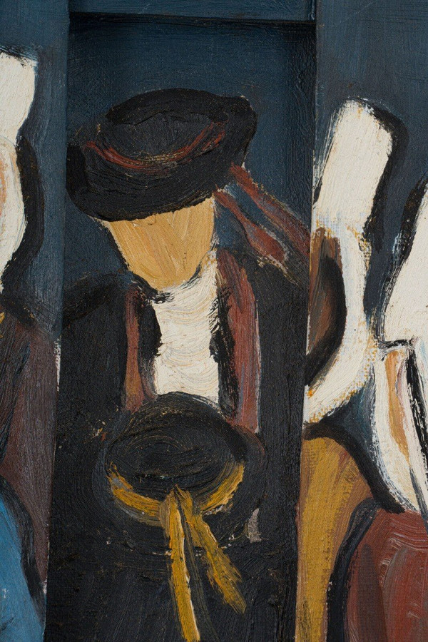 Oil on canvas triptych by René France 1996 Bretons in costume