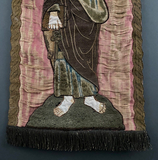 Silk thread embroidery tapestry depicting Saint Peter 17th century