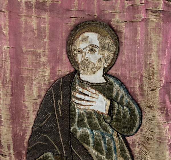 Silk thread embroidery tapestry depicting Saint Peter 17th century