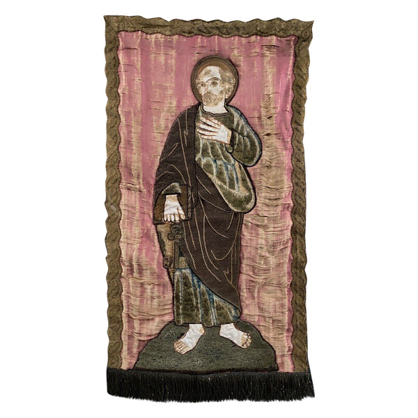 Silk thread embroidery tapestry depicting Saint Peter 17th century