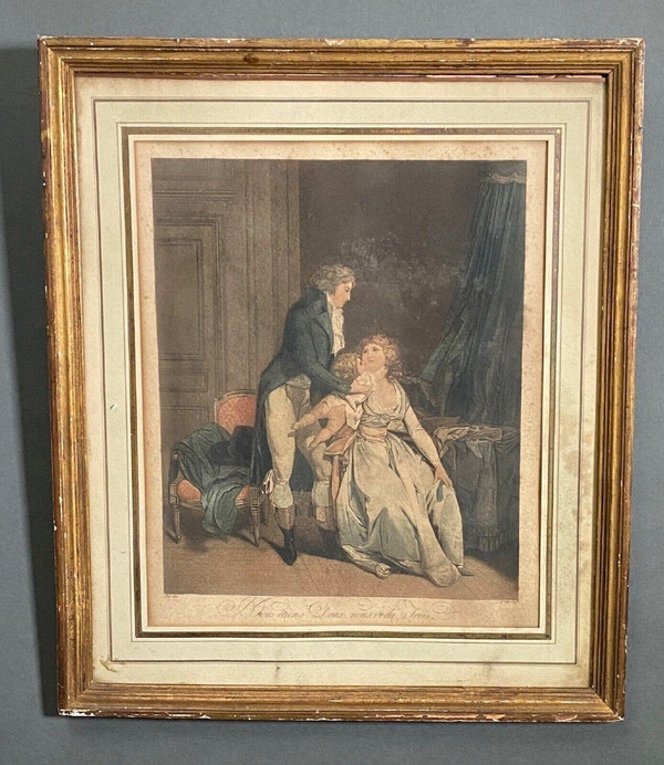 Pair of 19th-century romantic engravings with gilded frames by Boilly Vidal Bonnefoy