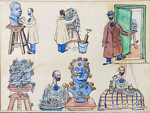 Caricatura del laboratorio dell'artista Abel Moranas Scena di vita del XX secolo