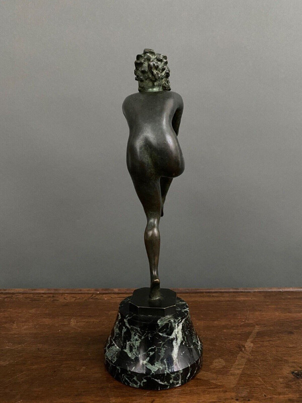 Soggetto in bronzo Art déco di Georges Albert Clerc, donna con doppi flauti