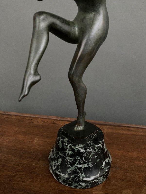 Soggetto in bronzo Art déco di Georges Albert Clerc, donna con doppi flauti