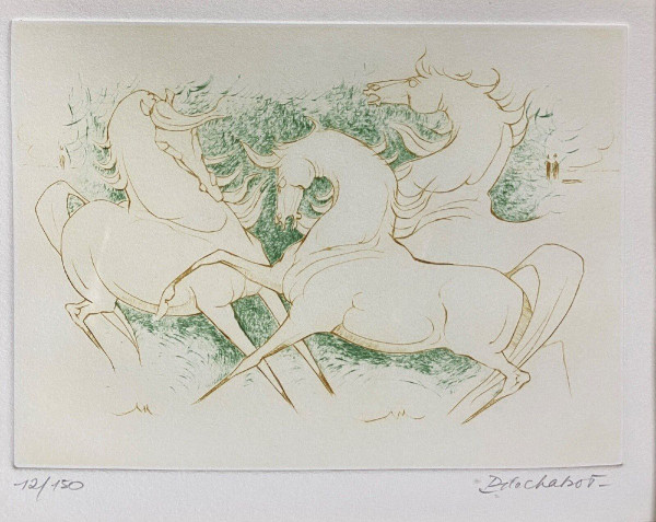 Lithograph by Paul de Chabot Horses rearing 12/150 20th century