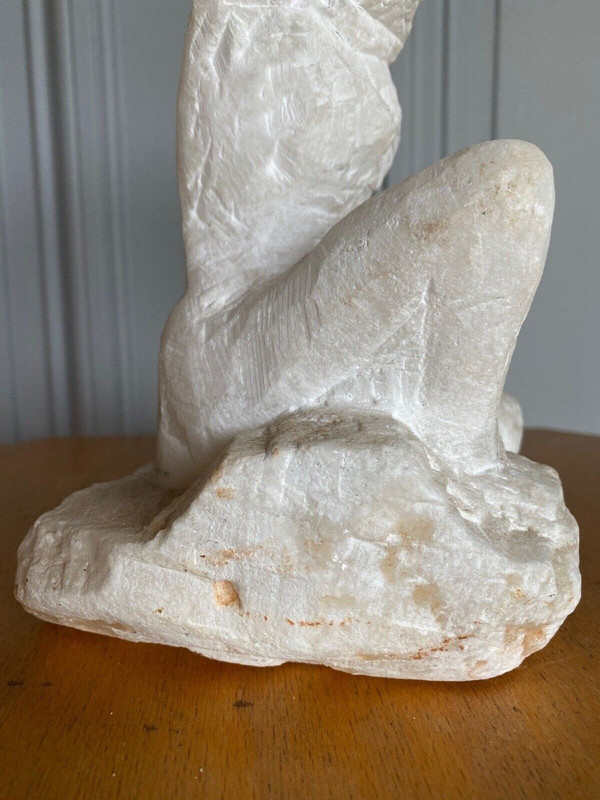 Sculpture XXth century female subject in stone direct cut workshop