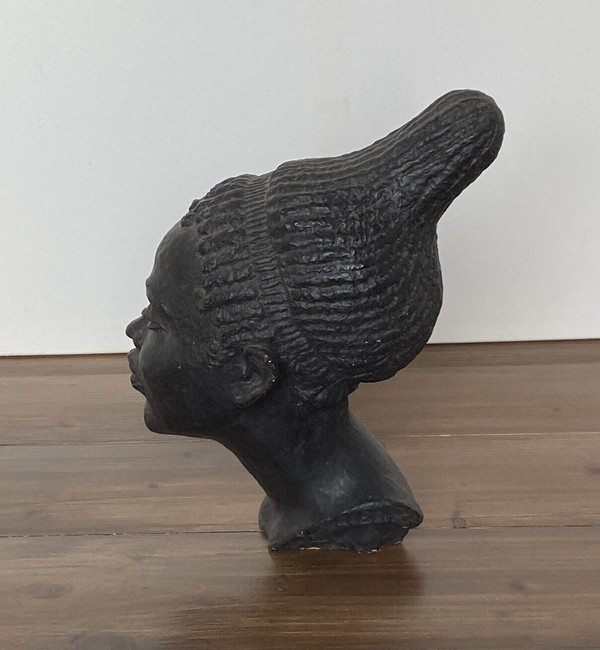 Afrikanistische Skulptur Atelier Frau mit Haaren 1940 von G. Bel