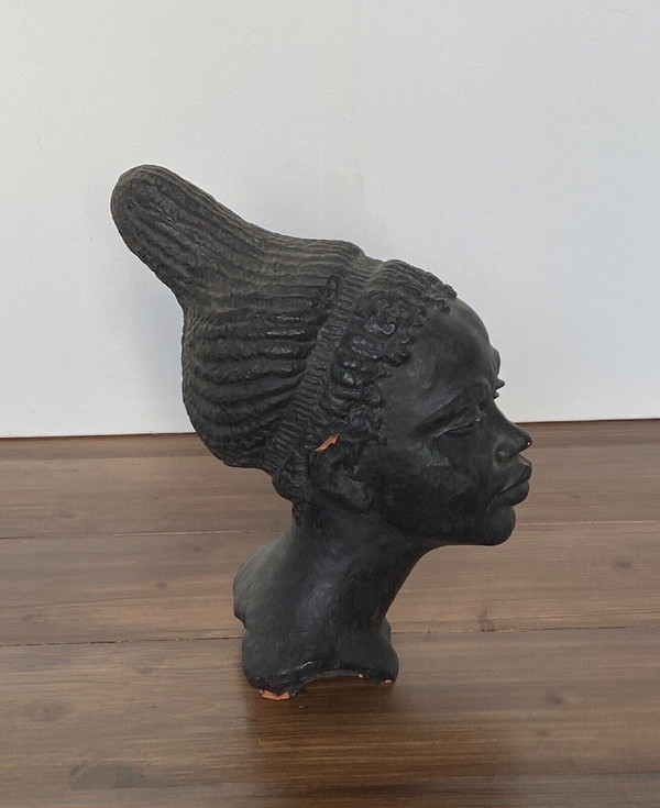 Afrikanistische Skulptur Atelier Frau mit Haaren 1940 von G. Bel