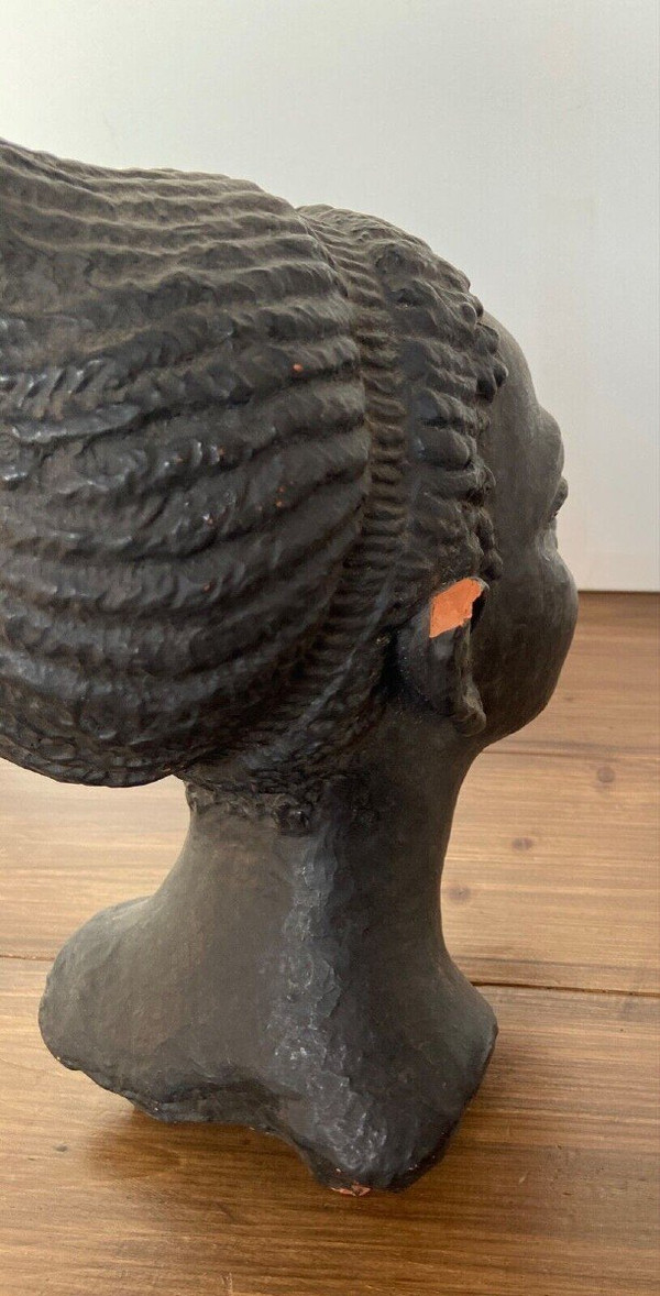 Afrikanistische Skulptur Atelier Frau mit Haaren 1940 von G. Bel