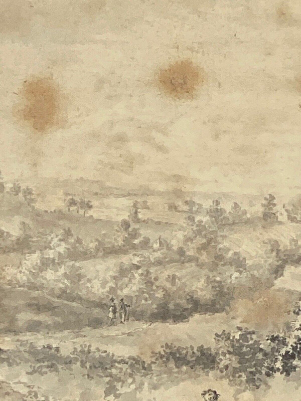 Drawing on paper by Brandt family child on horseback 18th century