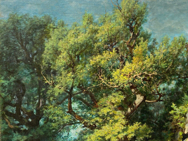 Oil on canvas by Louis Delorme Forest and rocks late 19th century