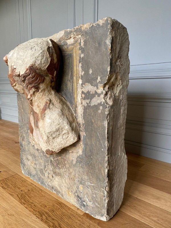 Sculpture, profile of a man with facial hair, stone, direct cut 20th century