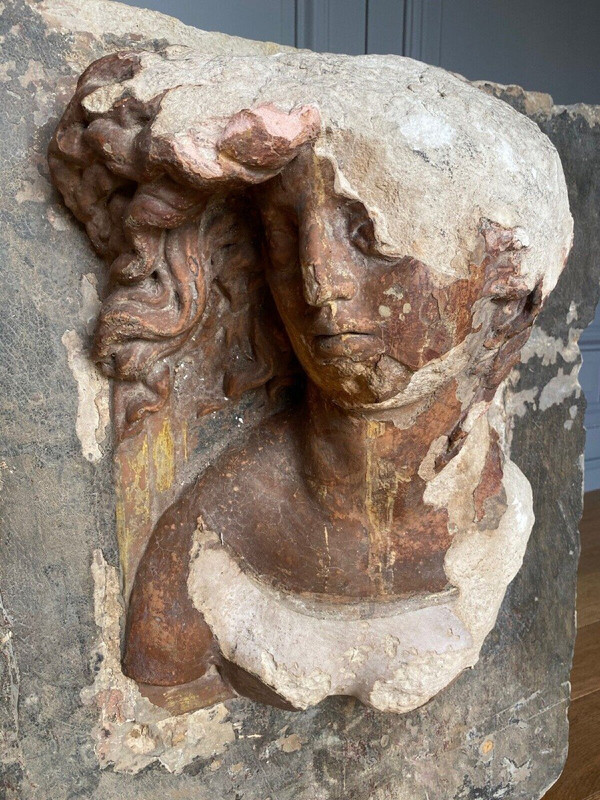 Sculpture, profile of a man with facial hair, stone, direct cut 20th century