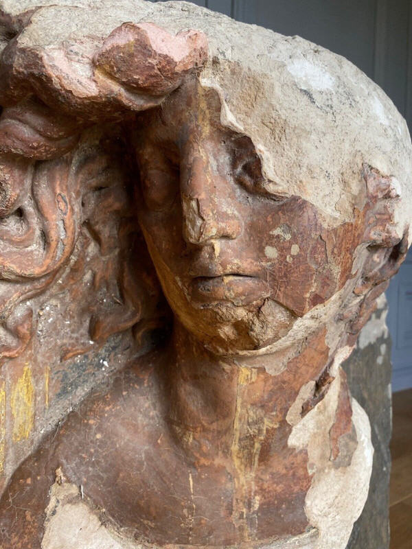 Sculpture, profile of a man with facial hair, stone, direct cut 20th century