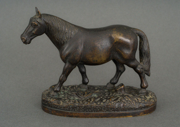 19th century bronze draft horse with dark brown patina