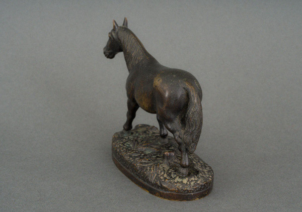 19th century bronze draft horse with dark brown patina