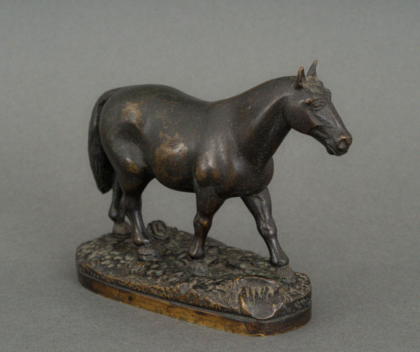 19th century bronze draft horse with dark brown patina