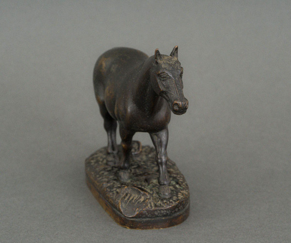 19th century bronze draft horse with dark brown patina