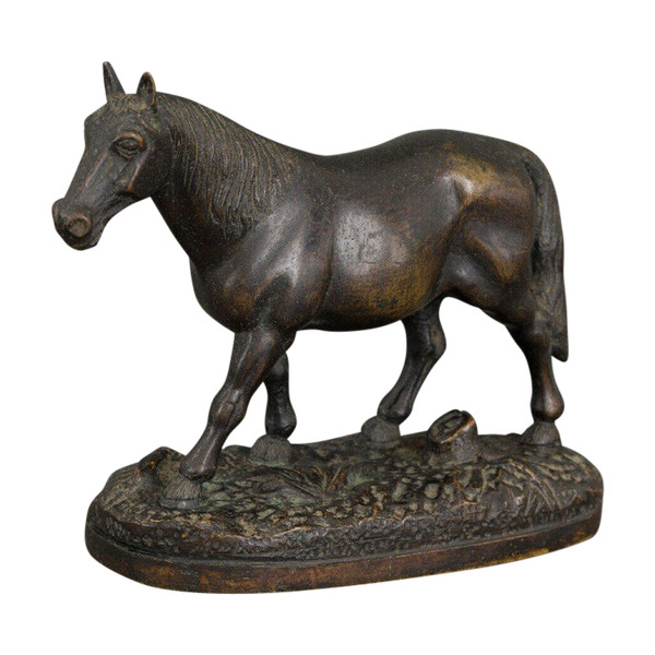 19th century bronze draft horse with dark brown patina