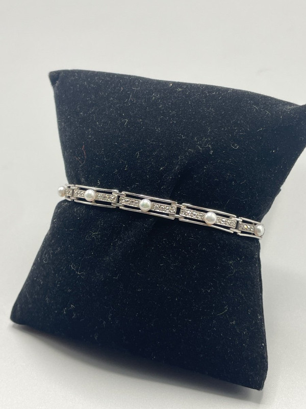 Art Deco White Gold Diamond And Pearl Bracelet