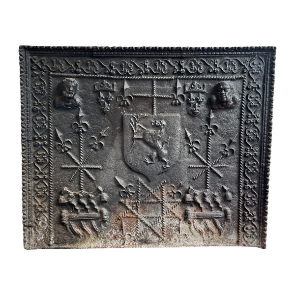 Cast iron fireplace plate, Blancheton and Valhey coat of arms