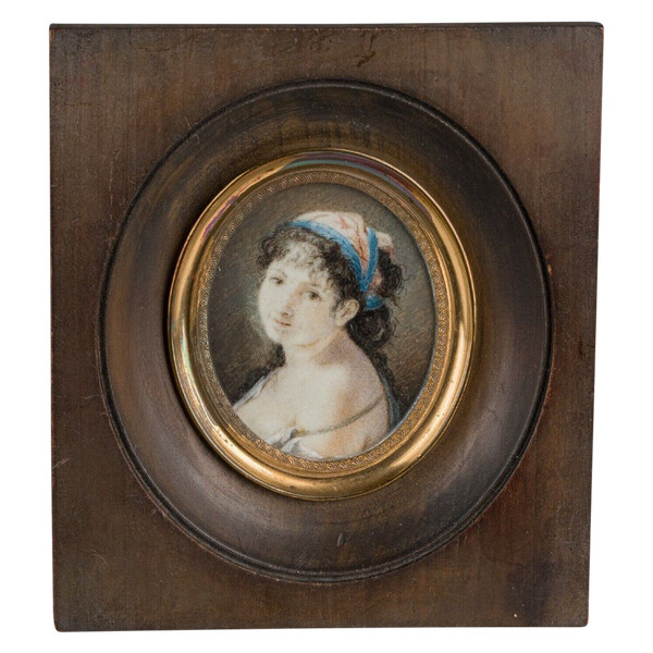 Early 19th century miniature portrait of a young Gypsy woman with scarf