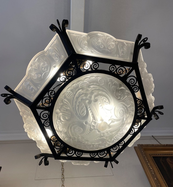 Art Deco period chandelier in molded glass