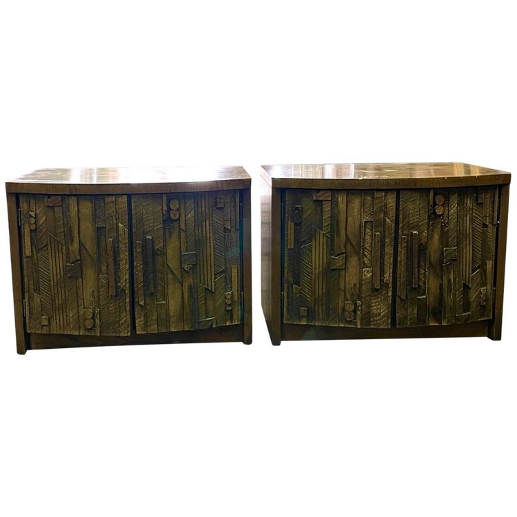 Pair of Lane Brutalist Walnut Furniture