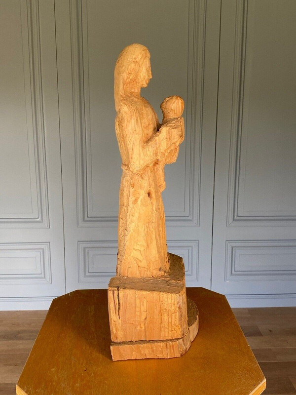 Virgin and Child wood carving 1960 artist's studio 20th century