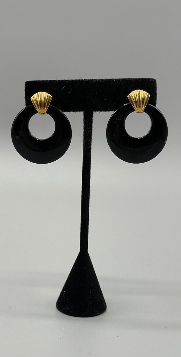 Pair of Gold and Onyx Earrings