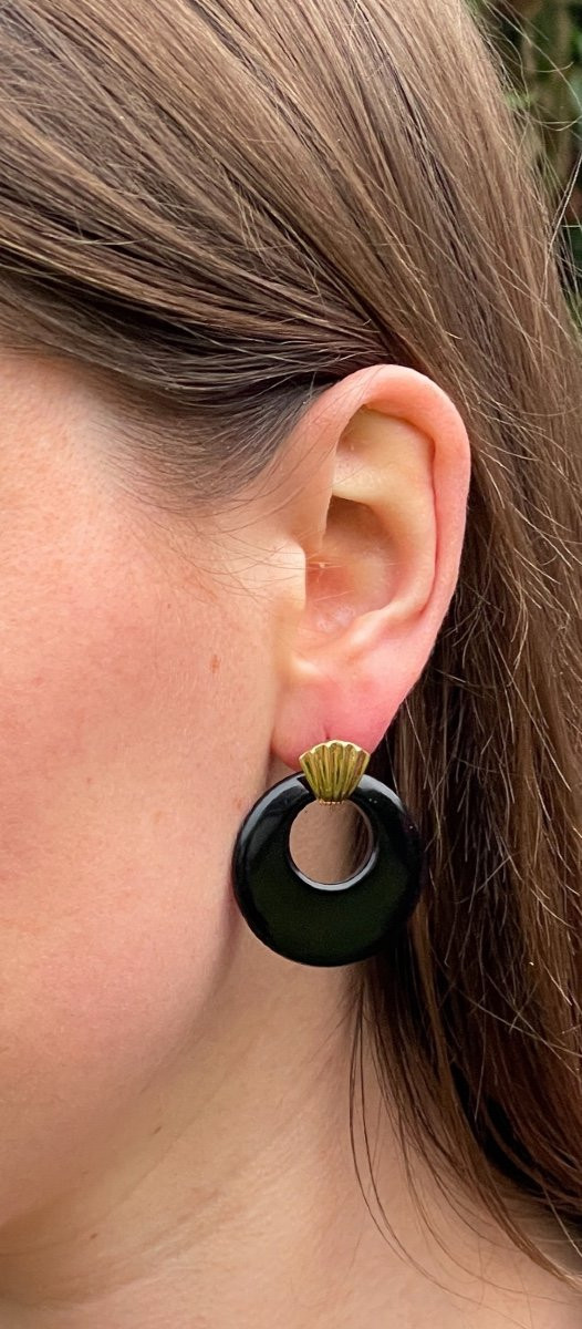 Pair of Gold and Onyx Earrings