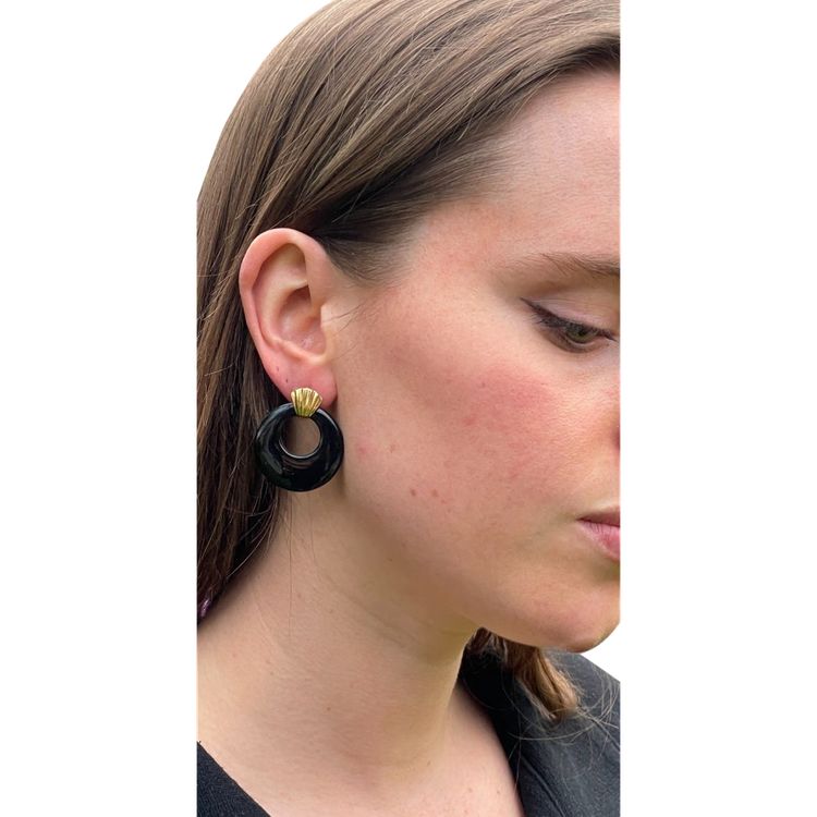 Pair of Gold and Onyx Earrings