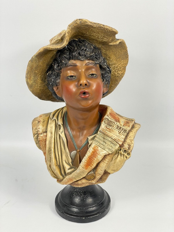  Jeune garçon Au Chapeau Sculpture Polychrome