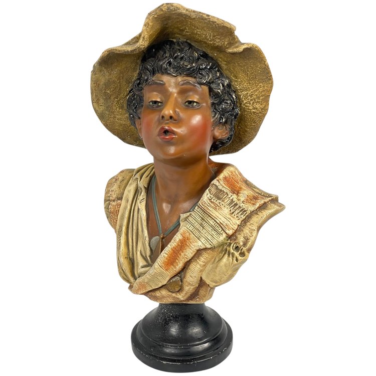  Jeune garçon Au Chapeau Sculpture Polychrome