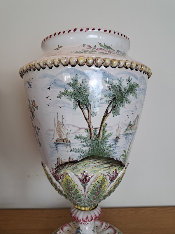 Pair of Large Vases, Veuve Perrin, Marseille, Earthenware, 19th Century.