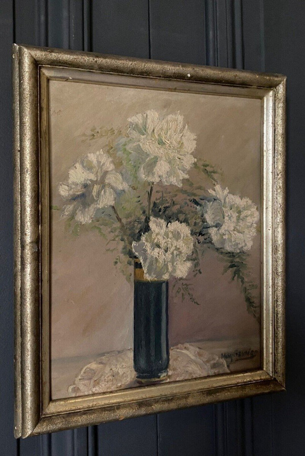 Oil on cardboard signed still life bouquet of flowers early 20th century