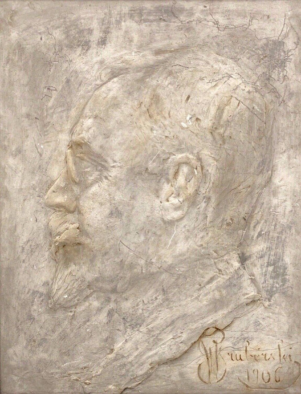 Gips-Flachrelief von Wladyslaw Gruberski, Profil eines Mannes, 1906