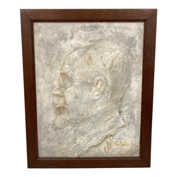 Gips-Flachrelief von Wladyslaw Gruberski, Profil eines Mannes, 1906