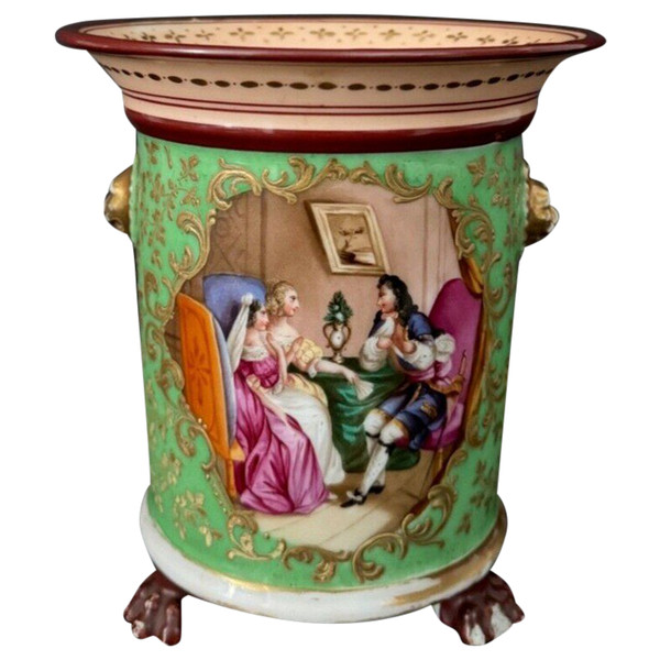 Vaso da fiori in stile Luigi Filippo, arredamento romantico, XIX secolo, sfondo verde