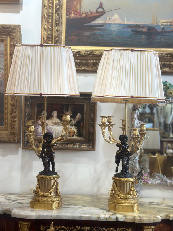 An Important Pair of Gilt Bronze Lamps circa 1880