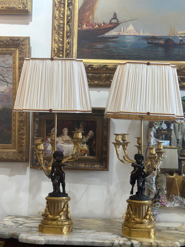 An Important Pair of Gilt Bronze Lamps circa 1880