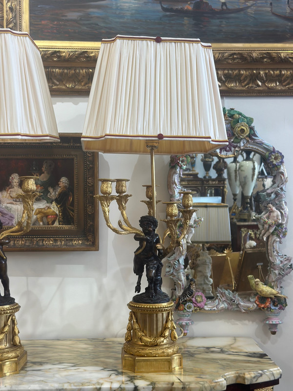 An Important Pair of Gilt Bronze Lamps circa 1880