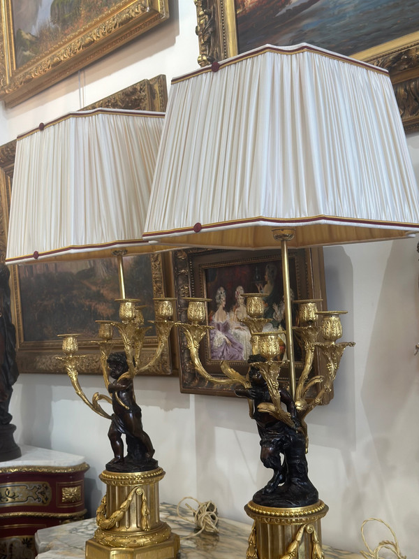 An Important Pair of Gilt Bronze Lamps circa 1880