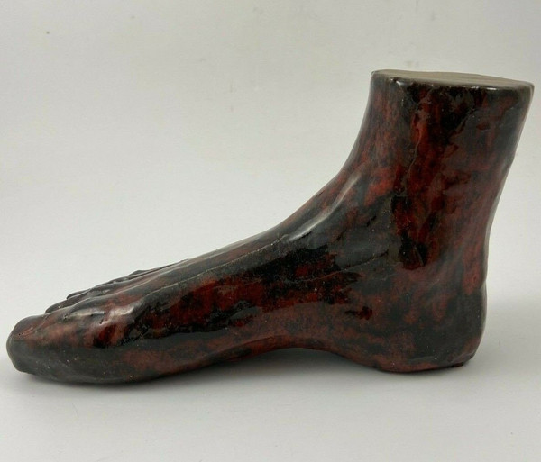 Glazed terracotta foot 1950 design sculpture curiosity cabinet