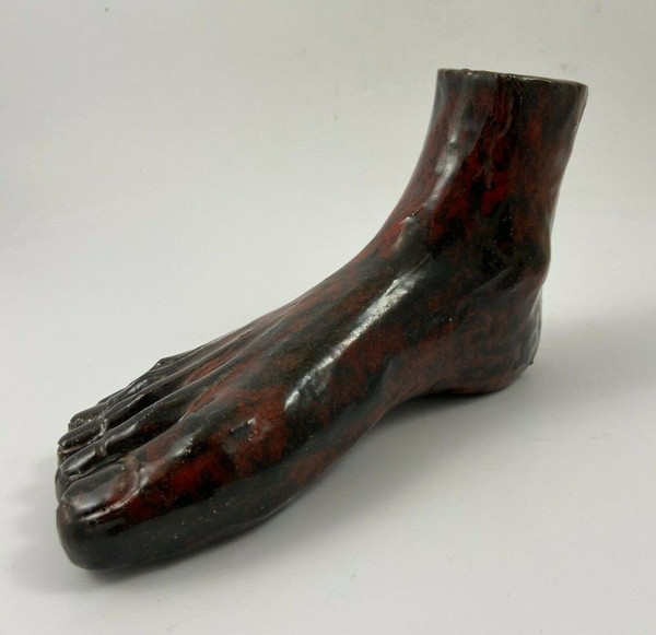 Glazed terracotta foot 1950 design sculpture curiosity cabinet