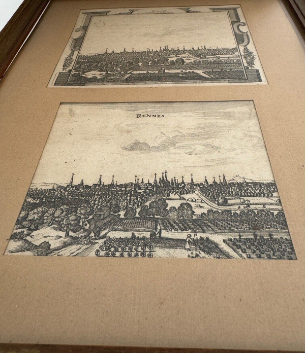 Two 18th century engravings depicting Rennes in a baguette frame