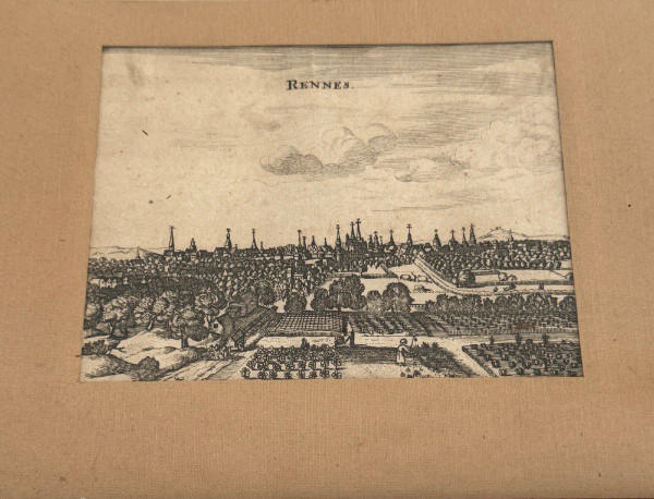 Two 18th century engravings depicting Rennes in a baguette frame