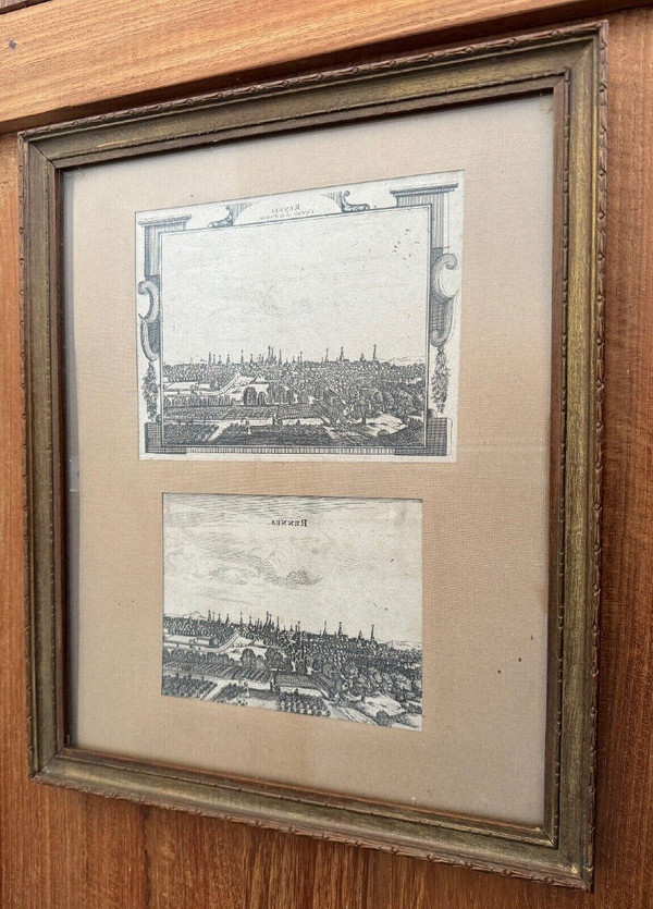 Two 18th century engravings depicting Rennes in a baguette frame