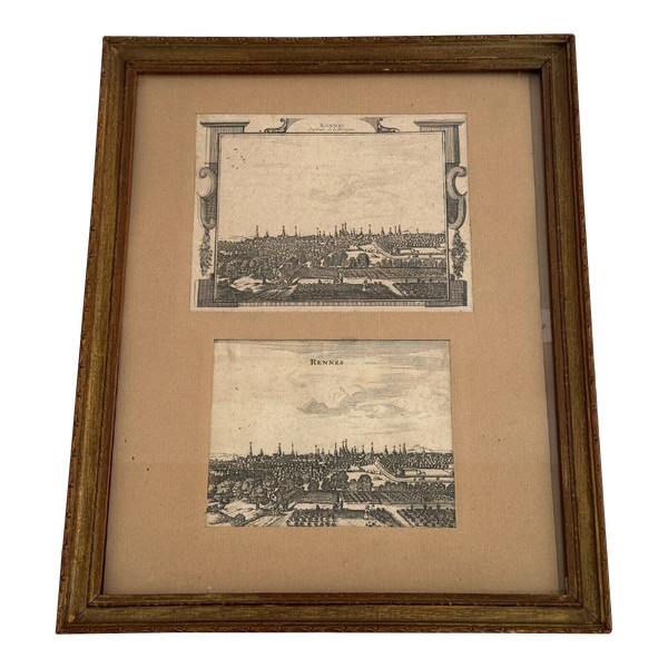 Two 18th century engravings depicting Rennes in a baguette frame