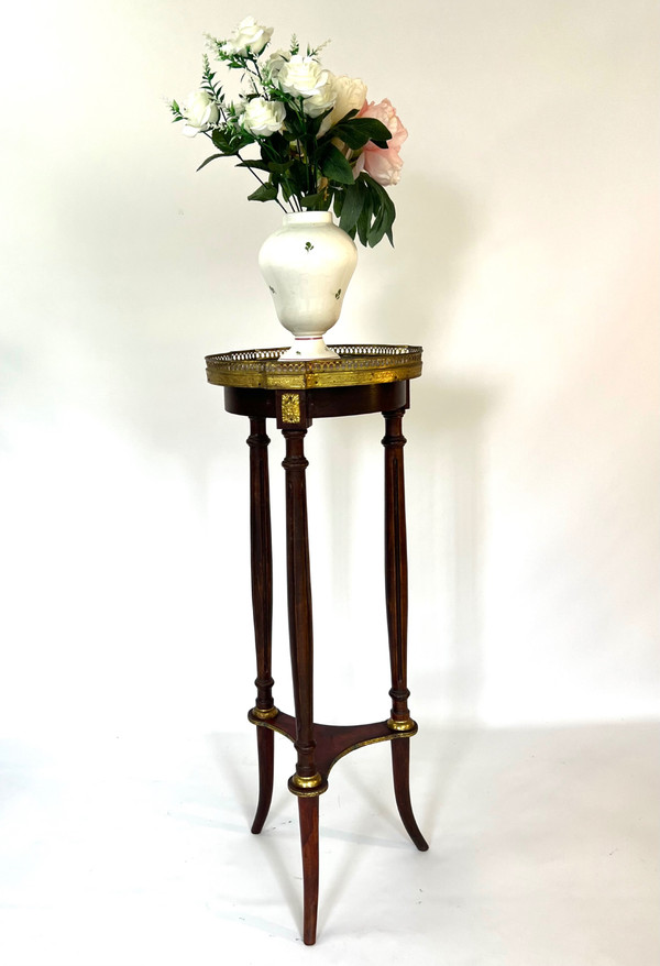 Louis XVI style high pedestal, mahogany, marble and brass. Napoleon period